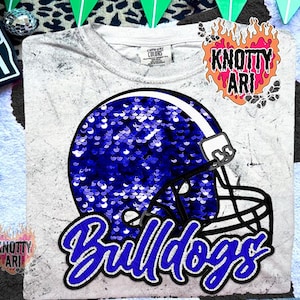 Carino ricamo con paillettes finte BULLDOGS PNG - Mascotte - Bulldog PNG - Spirito scolastico - Design blu e nero con spirito scolastico