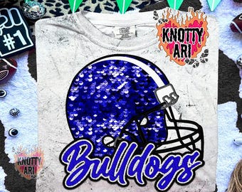 Cute Faux Sequins Embroidery BULLDOGS PNG-  Mascot-Bulldogs PNG - School Spirit - Blue Black School Spirit design