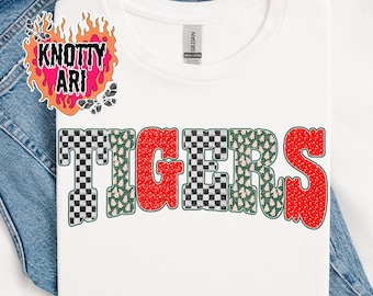 Tigers Christmas PNG | School Mascot Christmas Sublimation | Retro Holiday Spirit Design