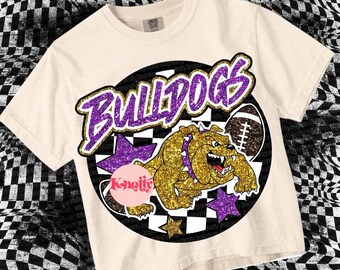 Retro Glitter -  Mascot-Bulldogs PNG - School Spirit - Gold Purple