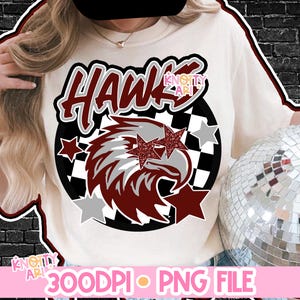 Retro Preppy-  Mascot-HAWKS PNG - School Spirit - Maroon
