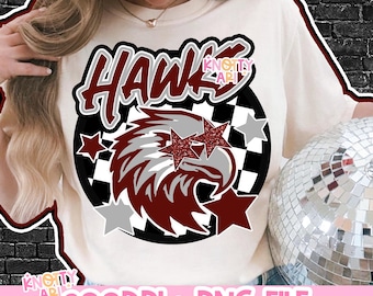 Retro Preppy-  Mascot-HAWKS PNG - School Spirit - Maroon