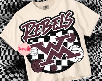 Retro Preppy Mascot-REBELS Volleyball SVG PNG - School Spirit