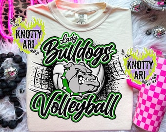Retro Grunge Preppy Lady Bulldogs Volleyball -Mascot- PNG - School Spirit