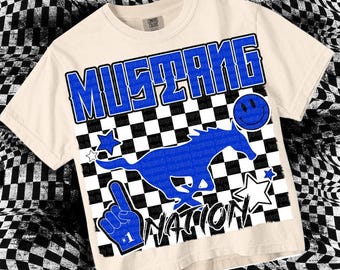 Retro Grunge Mascot Blue - MUSTANG NATION PNG - School Spirit