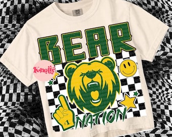 Retro Pop - Mascot-BEAR NATION PNG - School Spirit Green Gold