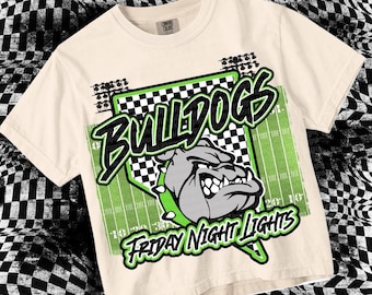 Retro Friday Night Lights -  Mascot-Bulldogs Football PNG - School Spirit - Green Black-Nevada