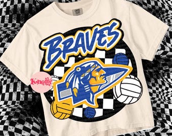 Retro Pop -  Mascot-BRAVES Volleyball PNG & SVG- School Spirit - Blue Gold