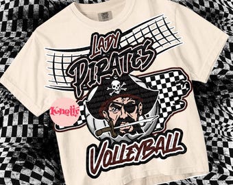 Retro Grunge Preppy Lady PIRATE Volleyball North Carolina -Mascot- PNG - School Spirit