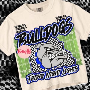 Retro Friday Night Lights -  Mascot-Bulldogs Football PNG - School Spirit - Royal Blue Black - Missouri