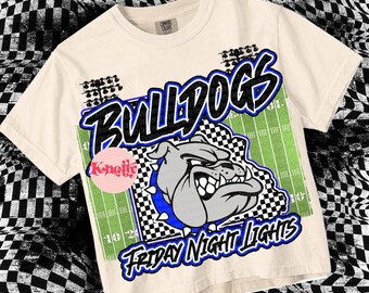 Retro Friday Night Lights -  Mascot-Bulldogs Football PNG - School Spirit - Royal Blue Black - Missouri
