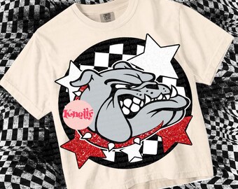 Retro Glitter -  Mascot-Bulldog PNG - School Spirit - Red