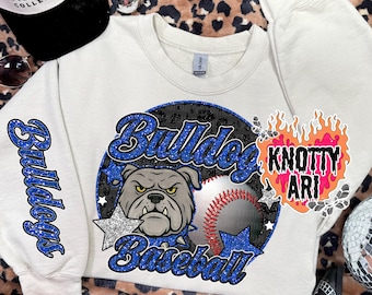 Bulldogs Baseball  | Blue Glitter School Spirit Design | Bulldog Mascot Sports PNG | Baseball Sublimation Graphic