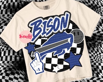 Retro CUTe -  Mascot-BISON NATION PNG - School Spirit - Black and Blue