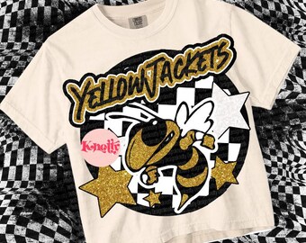 Cute Retro Preppy Glitter - PNG File - YELLOWJACKETS - Mascots - Gold
