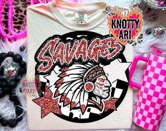 Retro Glitter -  Mascot-Savages PNG - School Spirit - Red