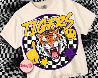 Retro Mascot -Tigers PNG - School Spirit-Purple Gold