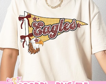 Cute Pennant Coquette EAGLES Design- Retro Mascot -Tigers PNG - School Spirit-Maroon Gold