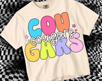 Retro Groovy Pop Colorful Preppy  Mascot-Cougars PNG - School Spirit