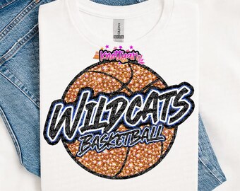 Glitter Rhinestone  Basketball  Mascot-WILDCATS PNG - School Spirit-Blue white