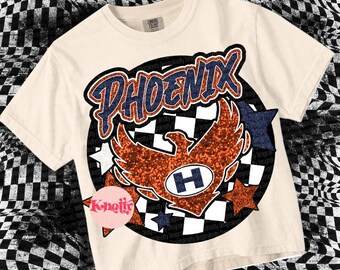 Retro Mascot -Phoenix PNG - School Spirit - Navy Orange