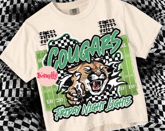 Retro- Friday Night Lights  -  Mascot-COUGARS Football PNG - School Spirit - Kelly Green Black- Wisconson