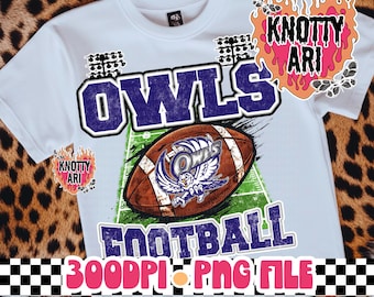 Cute Retro Distressed Owls Football PNG - Blue White- School Spirit  - Football ready to print - DTF - DTG - Football design -