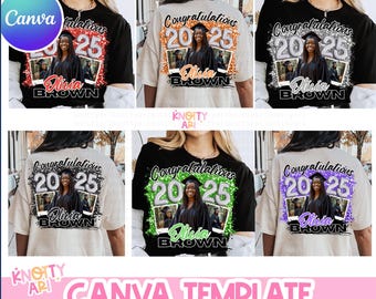 Class of 2025 Glitter Graduation Shirt Design – Customizable Canva Template - 8 Different Variations
