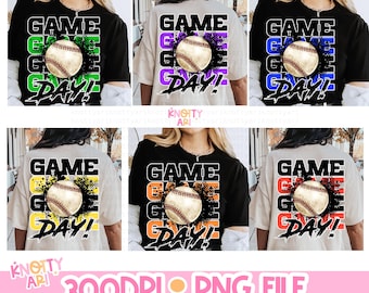 Game Day Ready -BASEBALL Game Day 6 file Bundle Designs-PNG Design - Ready to print - DTF File - Baseball mom - Baseball mama - Gameday
