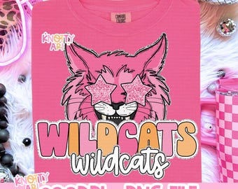 Retro Cute Pink Preppy Mascot-WILDCATS PNG - School Spirit