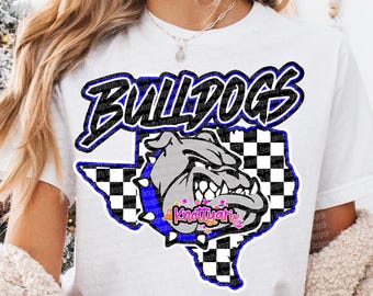 Retro Friday Night Lights -  Mascot-Bulldogs Football PNG - School Spirit - Royal Blue Black