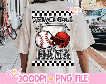 Cute Retro Travel Ball Mama Checkered PNG - Travel Ball Mom Game Day Png- Travel Ball  Shirt Design - Trendy Travel Ball Mama DTF