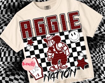Retro Grunge -  Mascot-AGGIE NATION PNG - School Spirit - Maroon