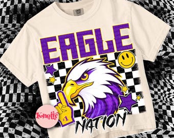Retro Grunge -  Mascot-EAGLES PNG - School Spirit - Purple Yellow