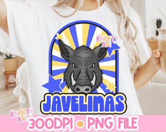 Cute Groovy -  Mascot- JAVELINAS PNG - School Spirit - Blue and Gold