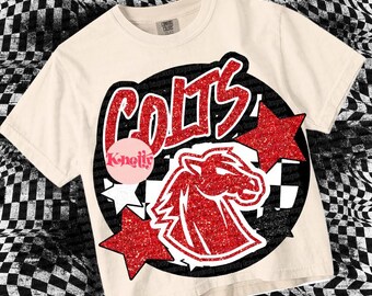 Cute Preppy Glitter- PNG File - Colts - Mascots-Red Gliter