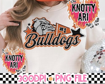 Cute Preppy Faux Embroidery -  Mascot-Bulldogs PNG - School Spirit - Black and Orange