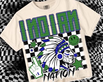 Retro Grunge -  Mascot-INDIAN NATION PNG - School Spirit - Blue Green