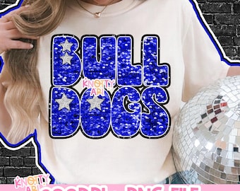 Cute Sequins Glitter -  Mascot-BULLDOGS PNG - School Spirit - Blue