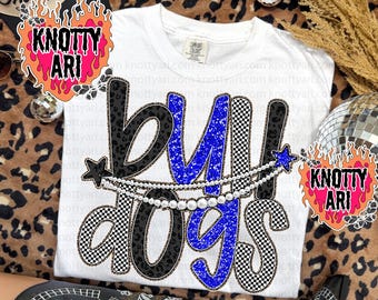 Cute Preppy Bulldogs -  Mascot-BULLDOGS PNG - School Spirit - Blue Black Silver Leopard