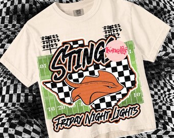 Retro Friday Night Lights -  Mascot-Stings Football PNG - School Spirit - Orange Black