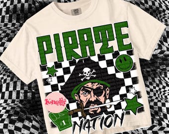 Retro Grunge Preppy PIRATE NATION-Mascot- PNG - School Spirit-Green