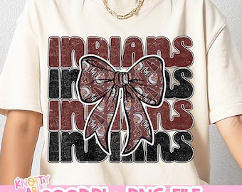 Retro Cute Coquette INDIANS -  Mascot-INDIAN PNG - School Spirit - Maroon