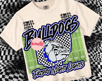 Retro Friday Night Lights -  Mascot-Bulldogs Football PNG - School Spirit - Blue Ohio