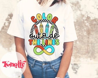 Retro Style - Autism Awareness shirt- Color Outside The Lines - Teacher Shirt PNG - Digital Download