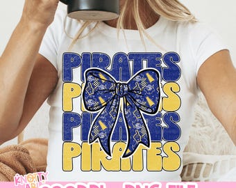 Retro Cute Repeated Coquette PIRATE -Mascot- PNG - School Spirit - Blue Gold