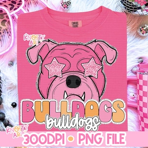 Retro Cute Pink Peach BULLDOGS PNG -  Mascot-Bulldogs PNG - School Spirit