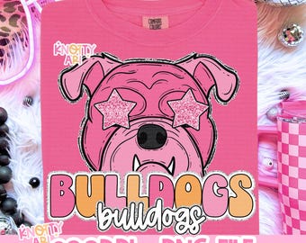 Retro Cute Pink Peach BULLDOGS PNG -  Mascot-Bulldogs PNG - School Spirit