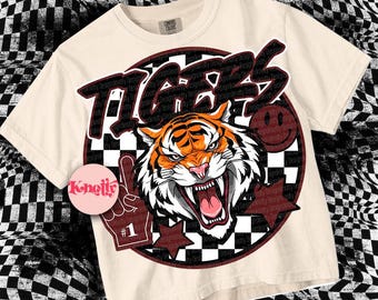 Retro Mascot -Tigers PNG - School Spirit-Maroon Orange