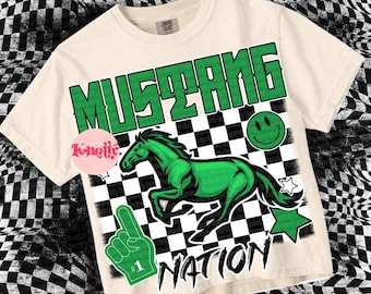 Retro Grunge Mascot Green - MUSTANG NATION PNG - School Spirit